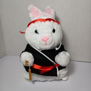 Gemmy Kung-Fu Fighting Bunny Rabbit Animated Ninja Black Robe 10” Plush Works